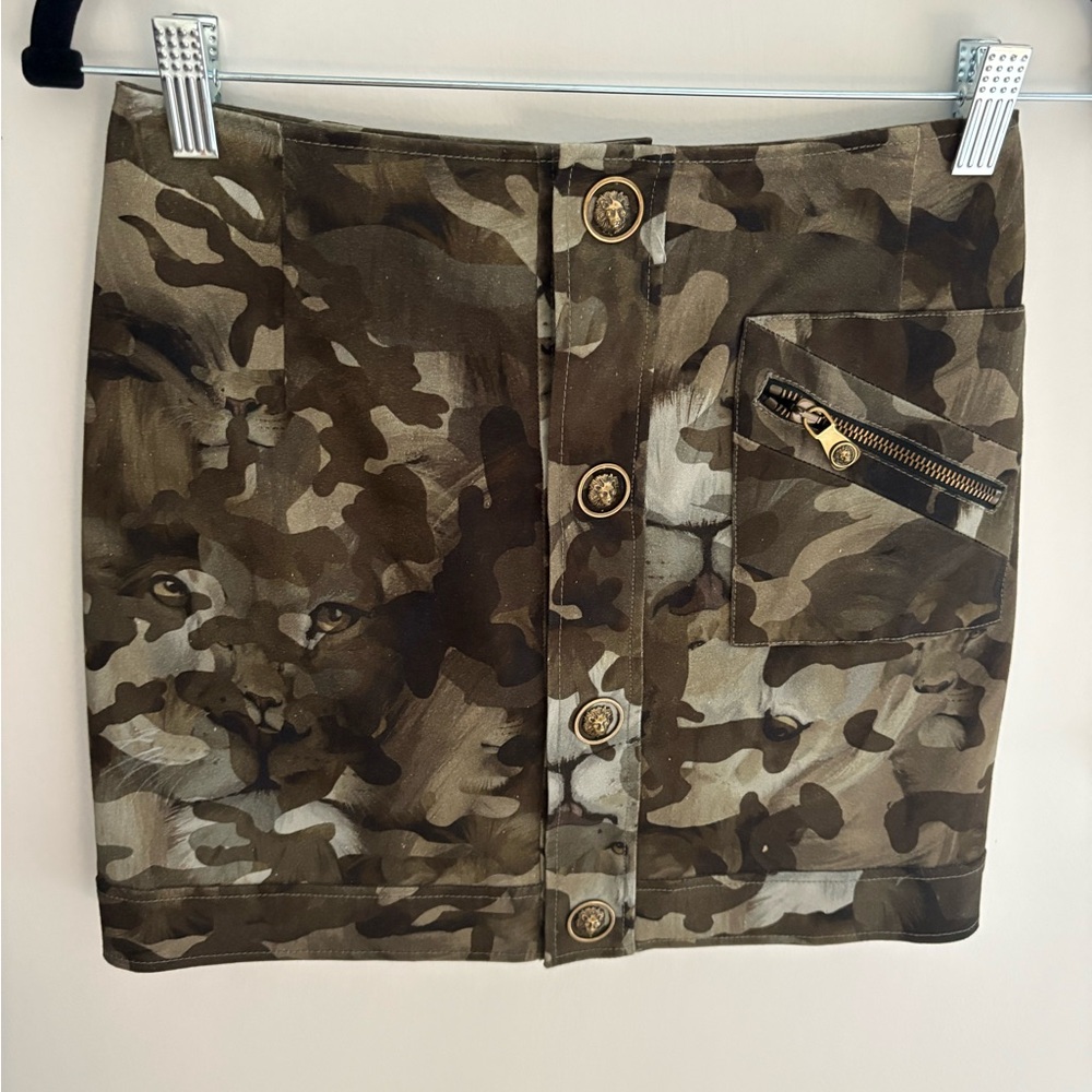 Versus Versace Camouflage Mini Skirt with Gold Accents